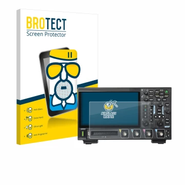 Face avant d’un emballage produit avec le logo de la marque BROTECT. À côté, l’appareil Rigol DHO914 est représenté avec la pr