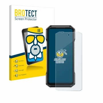 Face avant d’un emballage produit avec le logo de la marque BROTECT. À côté, l’appareil Ulefone Armor 27 est représenté avec l