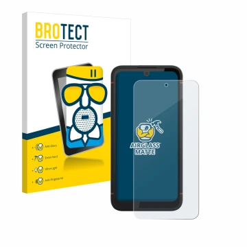 Face avant d’un emballage produit avec le logo de la marque BROTECT. À côté, l’appareil Volla Phone X23 est représenté avec la
