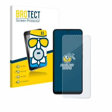 Face avant d’un emballage produit avec le logo de la marque BROTECT. À côté, l’appareil Motorola Moto G35 est représenté avec 