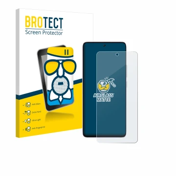 Face avant d’un emballage produit avec le logo de la marque BROTECT. À côté, l’appareil Xiaomi Poco M7 Pro est représenté avec