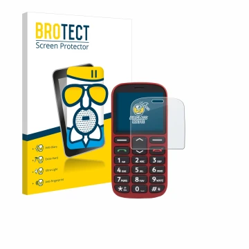 Face avant d’un emballage produit avec le logo de la marque BROTECT. À côté, l’appareil Doro 1360 est représenté avec la prote