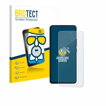 Face avant d’un emballage produit avec le logo de la marque BROTECT. À côté, l’appareil Oppo Reno 13 F est représenté avec la 