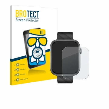 Face avant d’un emballage produit avec le logo de la marque BROTECT. À côté, l’appareil Bekomiya Smartwatch 2