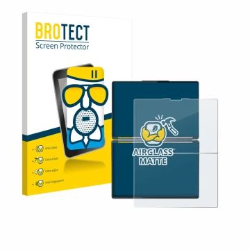 Face avant d’un emballage produit avec le logo de la marque BROTECT. À côté, l’appareil Lenovo Yoga Book 9i Gen 10 est représe