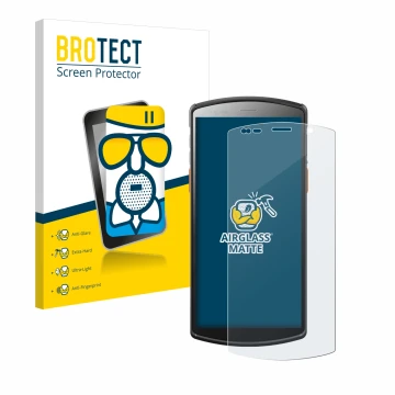 Face avant d’un emballage produit avec le logo de la marque BROTECT. À côté, l’appareil Urovo DT50S 5,7