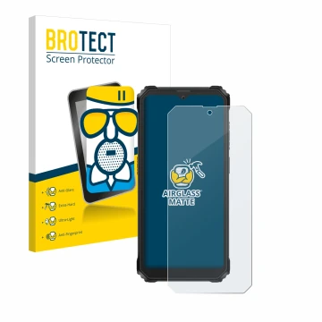 Face avant d’un emballage produit avec le logo de la marque BROTECT. À côté, l’appareil Blackview BV6200 Plus est représenté a