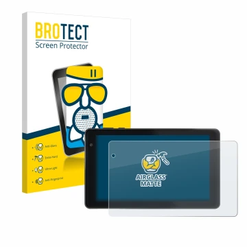 Face avant d’un emballage produit avec le logo de la marque BROTECT. À côté, l’appareil Lisciani Mio Tab 7 est représenté avec