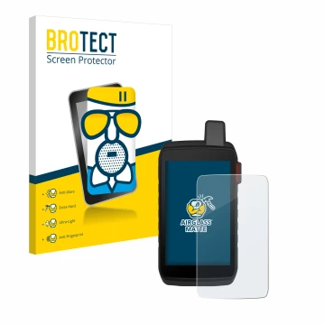 Face avant d’un emballage produit avec le logo de la marque BROTECT. À côté, l’appareil Garmin Montana 710i est représenté ave