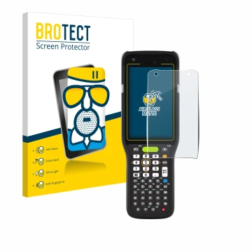 Face avant d’un emballage produit avec le logo de la marque BROTECT. À côté, l’appareil Zebra MC3400 est représenté avec la pr