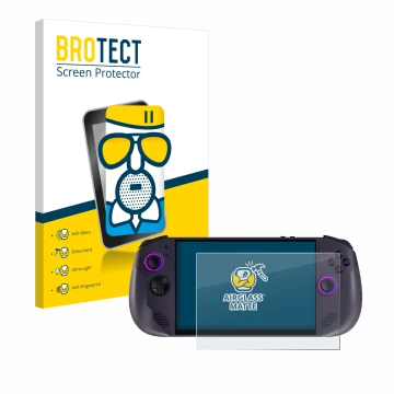 Face avant d’un emballage produit avec le logo de la marque BROTECT. À côté, l’appareil Lenovo Legion Go S est représenté avec