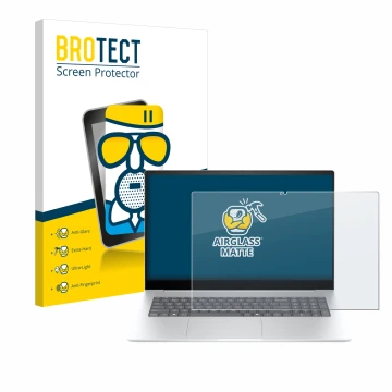 Face avant d’un emballage produit avec le logo de la marque BROTECT. À côté, l’appareil HP Envy 17-da0777ng est représenté ave