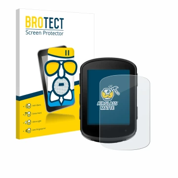 Face avant d’un emballage produit avec le logo de la marque BROTECT. À côté, l’appareil Garmin Edge 540 Solar est représenté a