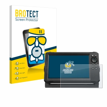 Face avant d’un emballage produit avec le logo de la marque BROTECT. À côté, l’appareil Lowrance Eagle 9 est représenté avec l
