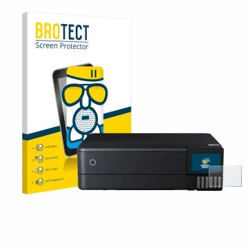 Face avant d’un emballage produit avec le logo de la marque BROTECT. À côté, l’appareil Epson EcoTank ET-8550 est représenté a
