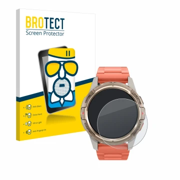 Face avant d’un emballage produit avec le logo de la marque BROTECT. À côté, l’appareil Xiaomi Mibro GS Active est représenté 