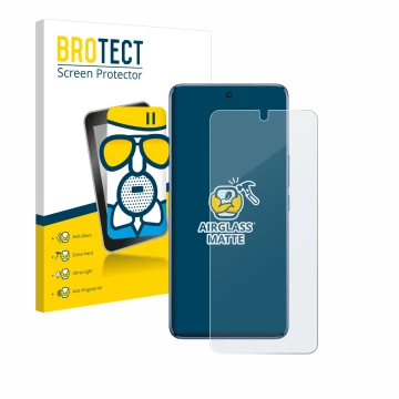 Face avant d’un emballage produit avec le logo de la marque BROTECT. À côté, l’appareil Vivo V50 est représenté avec la protec