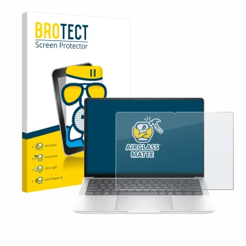 Face avant d’un emballage produit avec le logo de la marque BROTECT. À côté, l’appareil HP EliteBook X G1a 14