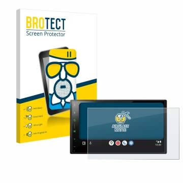 Face avant d’un emballage produit avec le logo de la marque BROTECT. À côté, l’appareil Pioneer SPH-DA77DAB est représenté ave