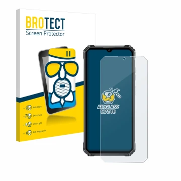 Face avant d’un emballage produit avec le logo de la marque BROTECT. À côté, l’appareil Oukitel G1 est représenté avec la prot