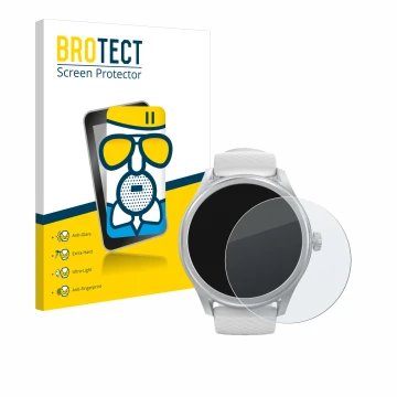 Face avant d’un emballage produit avec le logo de la marque BROTECT. À côté, l’appareil Hama Smartwatch 5010 est représenté av