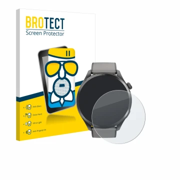 Face avant d’un emballage produit avec le logo de la marque BROTECT. À côté, l’appareil Hama Smartwatch 9000 est représenté av