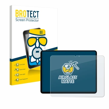 Face avant d’un emballage produit avec le logo de la marque BROTECT. À côté, l’appareil Apple iPad Air 13