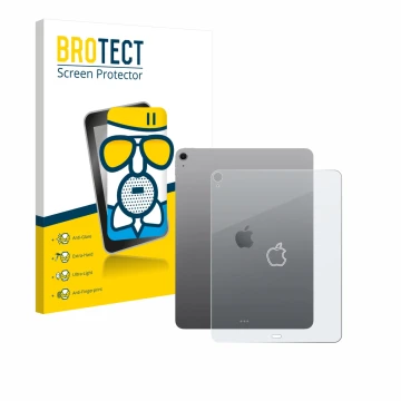 Face avant d’un emballage produit avec le logo de la marque BROTECT. À côté, l’appareil Apple iPad Air 13
