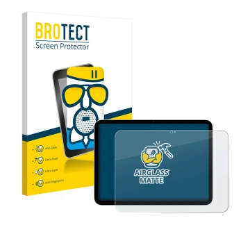 Face avant d’un emballage produit avec le logo de la marque BROTECT. À côté, l’appareil Apple iPad A16 11