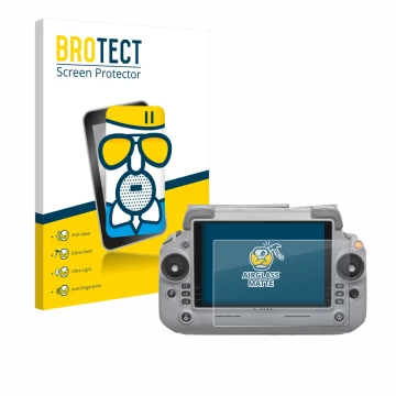 Face avant d’un emballage produit avec le logo de la marque BROTECT. À côté, l’appareil DJI RC Plus 2 est représenté avec la p