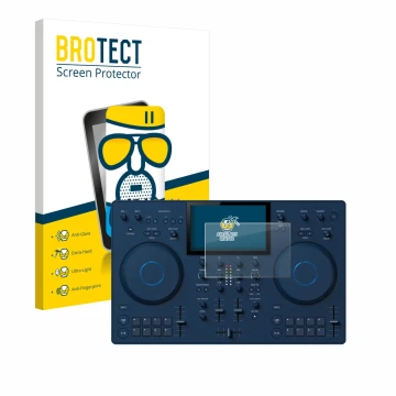 Face avant d’un emballage produit avec le logo de la marque BROTECT. À côté, l’appareil AlphaTheta OMNIS-Duo (Jog) est représe