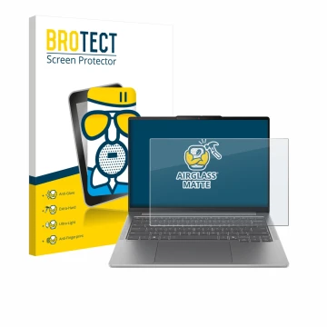 Face avant d’un emballage produit avec le logo de la marque BROTECT. À côté, l’appareil Lenovo IdeaPad Pro 5 Gen 10 14