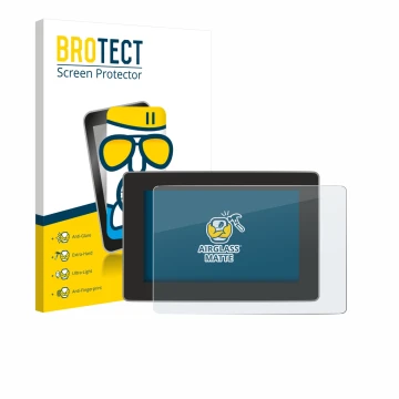 Face avant d’un emballage produit avec le logo de la marque BROTECT. À côté, l’appareil Tesla Model Y Juniper 2025 est représe