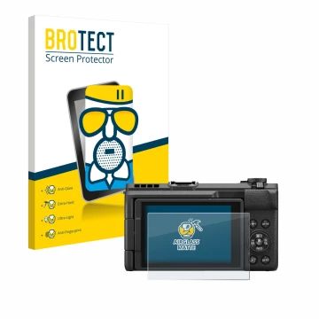 Face avant d’un emballage produit avec le logo de la marque BROTECT. À côté, l’appareil Canon PowerShot V1 est représenté avec