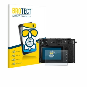 Face avant d’un emballage produit avec le logo de la marque BROTECT. À côté, l’appareil Fujifilm GFX 100RF est représenté avec