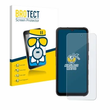Face avant d’un emballage produit avec le logo de la marque BROTECT. À côté, l’appareil Samsung Galaxy XCover 7 Enterprise Edi
