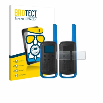 Face avant d’un emballage produit avec le logo de la marque BROTECT. À côté, l’appareil Motorola TALKABOUT T62 est représenté 