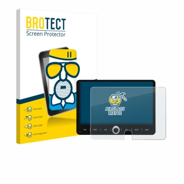 Face avant d’un emballage produit avec le logo de la marque BROTECT. À côté, l’appareil Dynavin D9-JP Plus 10.1