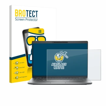 Face avant d’un emballage produit avec le logo de la marque BROTECT. À côté, l’appareil Dell Latitude 5330 est représenté avec