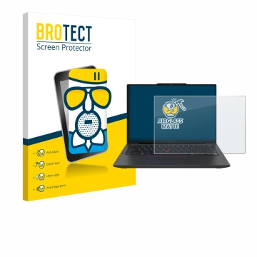 Face avant d’un emballage produit avec le logo de la marque BROTECT. À côté, l’appareil Lenovo ThinkPad X13 Gen 6 est représen