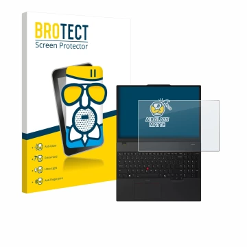 Face avant d’un emballage produit avec le logo de la marque BROTECT. À côté, l’appareil Lenovo ThinkPad T16 Gen 4 est représen