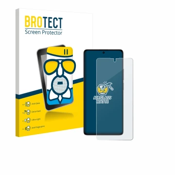 Face avant d’un emballage produit avec le logo de la marque BROTECT. À côté, l’appareil Xiaomi Poco M6 Pro 4G est représenté a