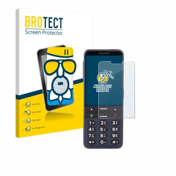 Face avant d’un emballage produit avec le logo de la marque BROTECT. À côté, l’appareil BlindShell Classic 3 est représenté av