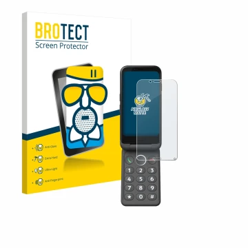Face avant d’un emballage produit avec le logo de la marque BROTECT. À côté, l’appareil Doro Aurora A20 est représenté avec la