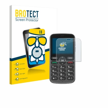 Face avant d’un emballage produit avec le logo de la marque BROTECT. À côté, l’appareil Doro 1380 est représenté avec la prote
