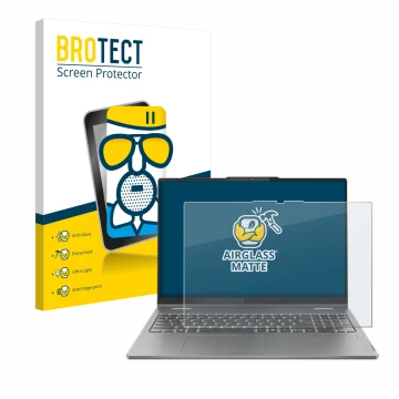 Face avant d’un emballage produit avec le logo de la marque BROTECT. À côté, l’appareil Lenovo IdeaPad 5 2-in-1 Gen 10 16