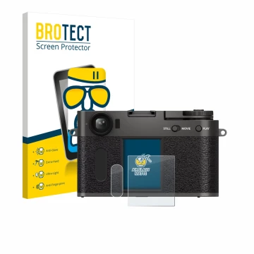 Face avant d’un emballage produit avec le logo de la marque BROTECT. À côté, l’appareil Fujifilm X Half X-HF1 est représenté a