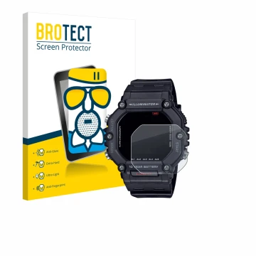 Face avant d’un emballage produit avec le logo de la marque BROTECT. À côté, l’appareil Casio AE-1600H est représenté avec la 