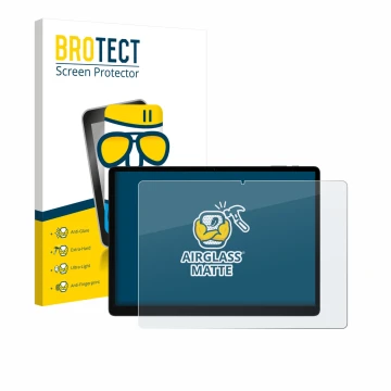 Face avant d’un emballage produit avec le logo de la marque BROTECT. À côté, l’appareil Doogee Tab E3 Max 14 est représenté av