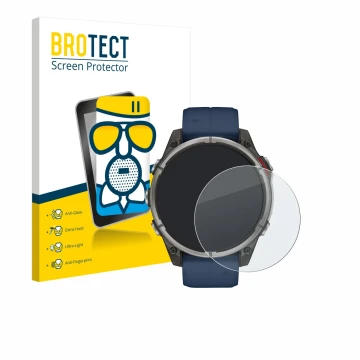 Face avant d’un emballage produit avec le logo de la marque BROTECT. À côté, l’appareil Garmin quatix 8 (47 mm) est représenté